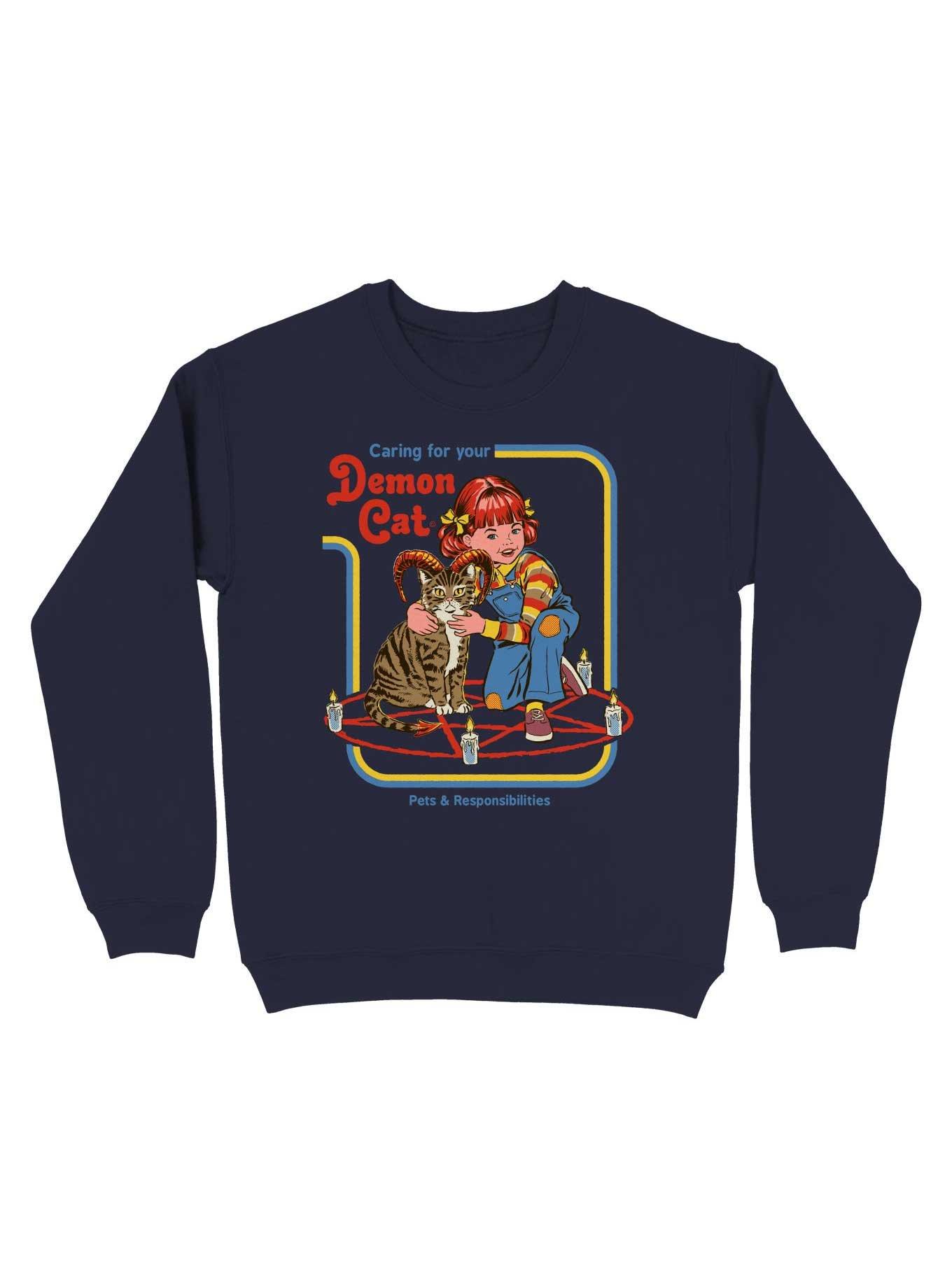 Caring for your Demon Cat Sweatshirt By Steven Rhodes, NAVY, hi-res