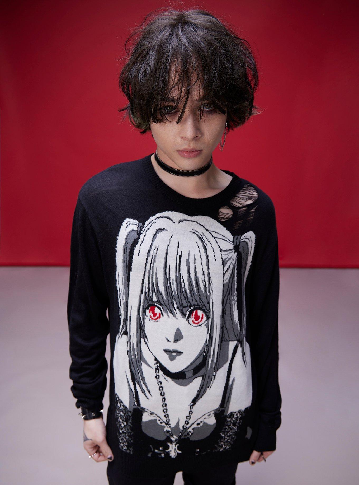 Death Note Misa Distressed Knit Sweater, BLACK, hi-res