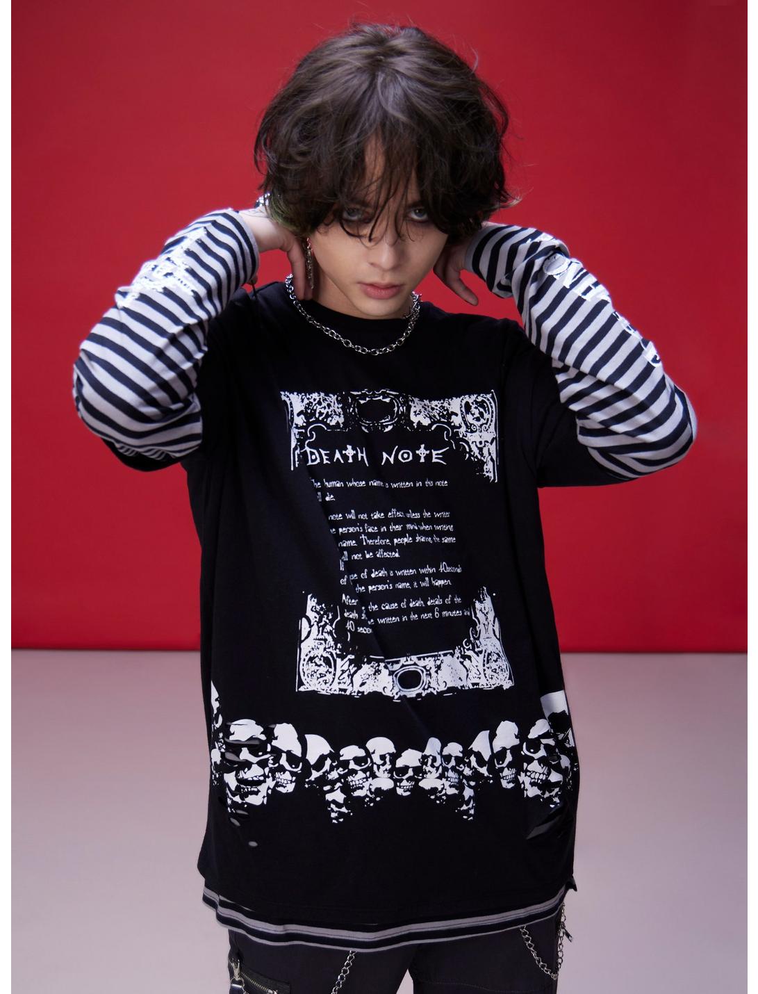 Death Note Rules Stripe Twofer Long-Sleeve T-Shirt, BLACK, hi-res