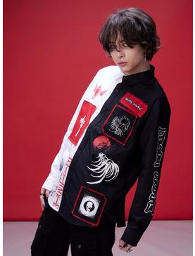 Death Note Icons Patch Split Long-Sleeve Woven Button-Up, , hi-res