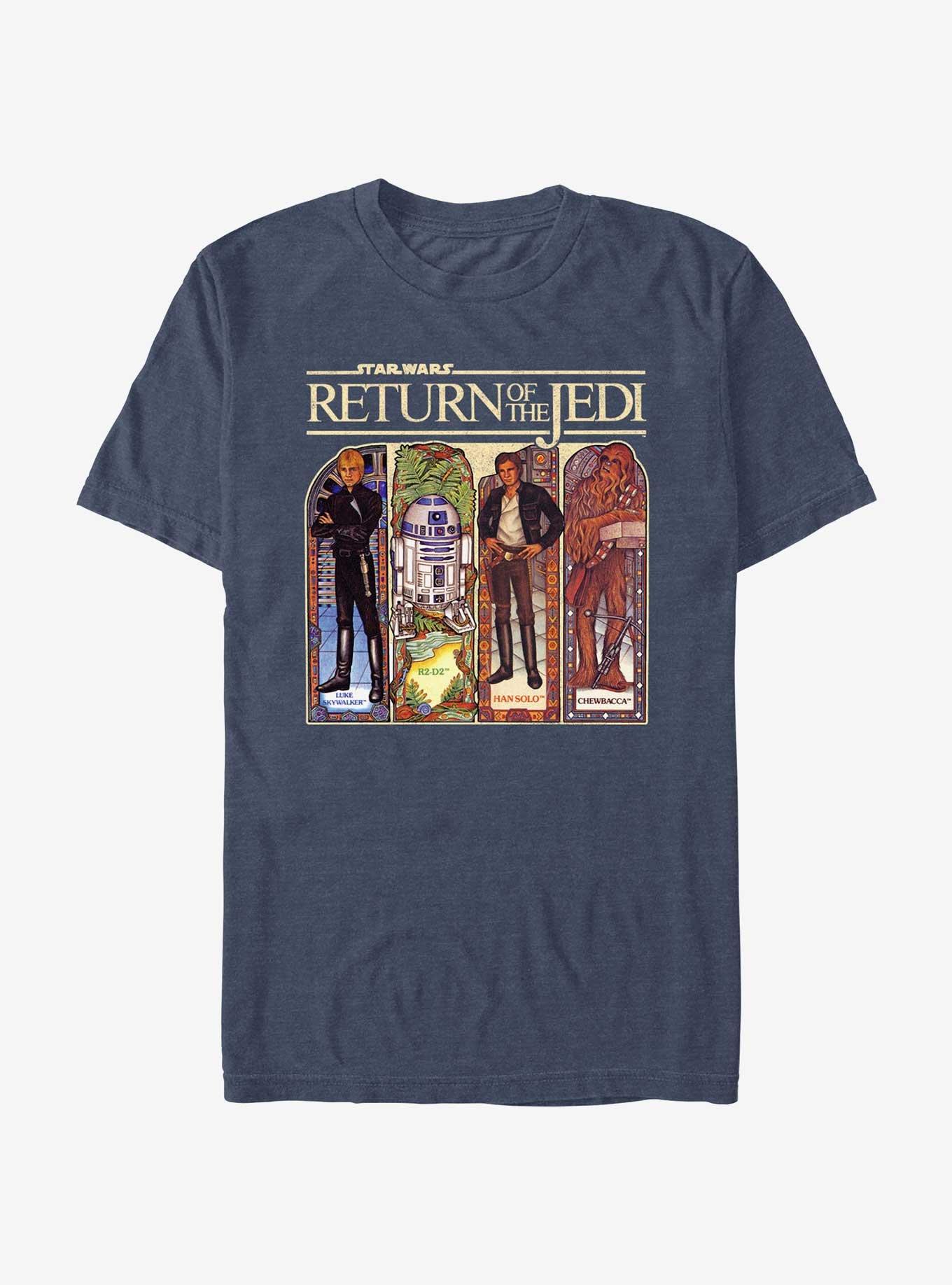 Star Wars Return of the Jedi 40th Anniversary Stained Glass Lineup T-Shirt, NAVY HTR, hi-res