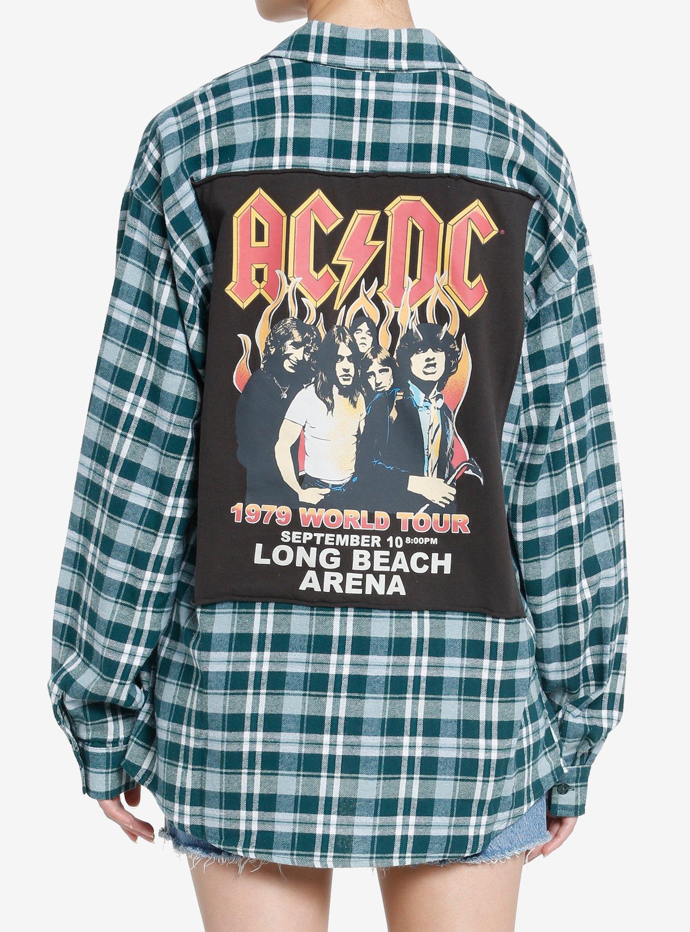 AC/DC 1979 World Tour Back Patch Girls Flannel Button-Up, MULTI, hi-res