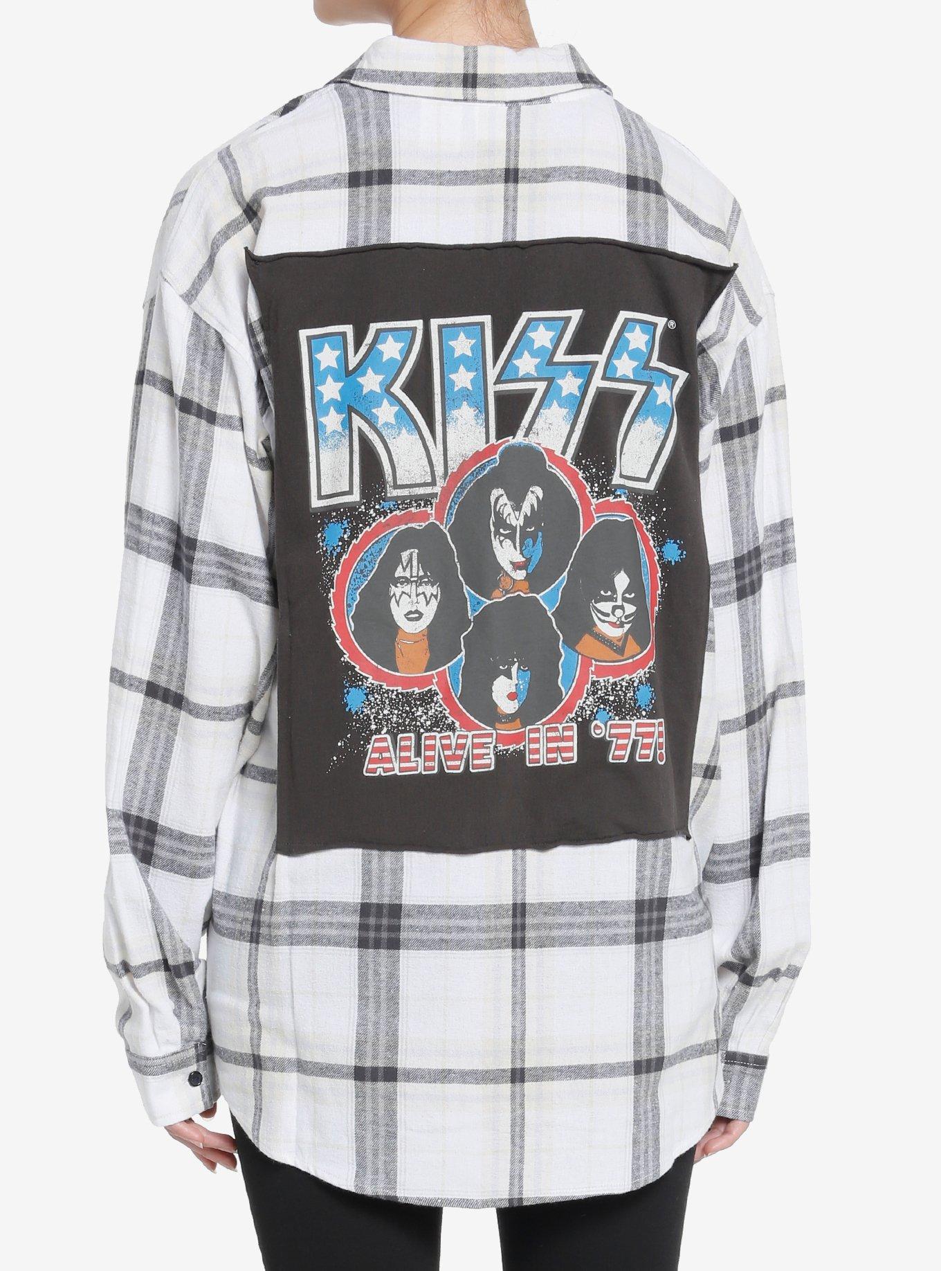 KISS Alive In '77 Back Patch Girls Flannel Button-Up, MULTI, hi-res