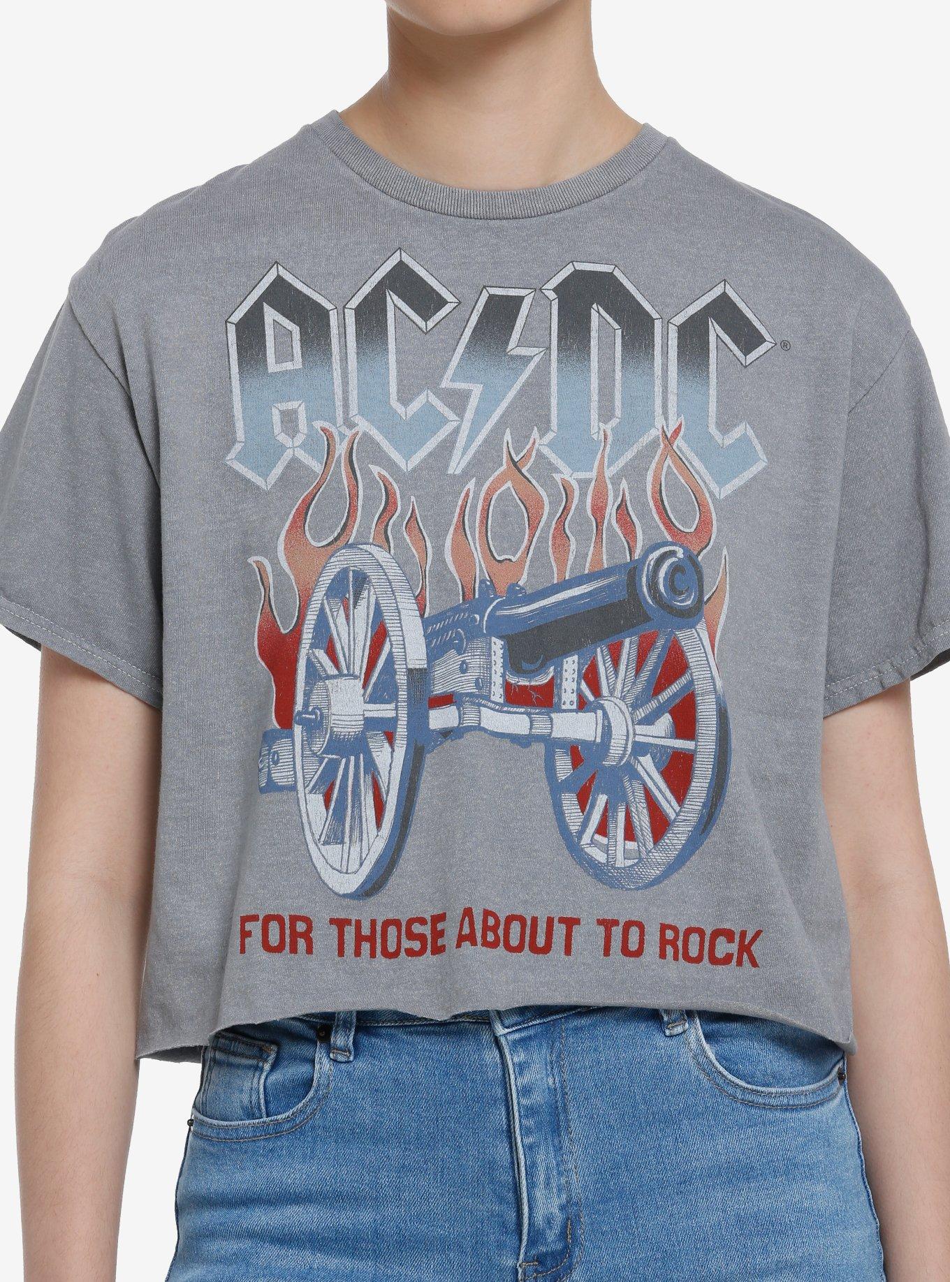 AC/DC For Those About To Rock Cannon Girls Crop T-Shirt, GREY, hi-res
