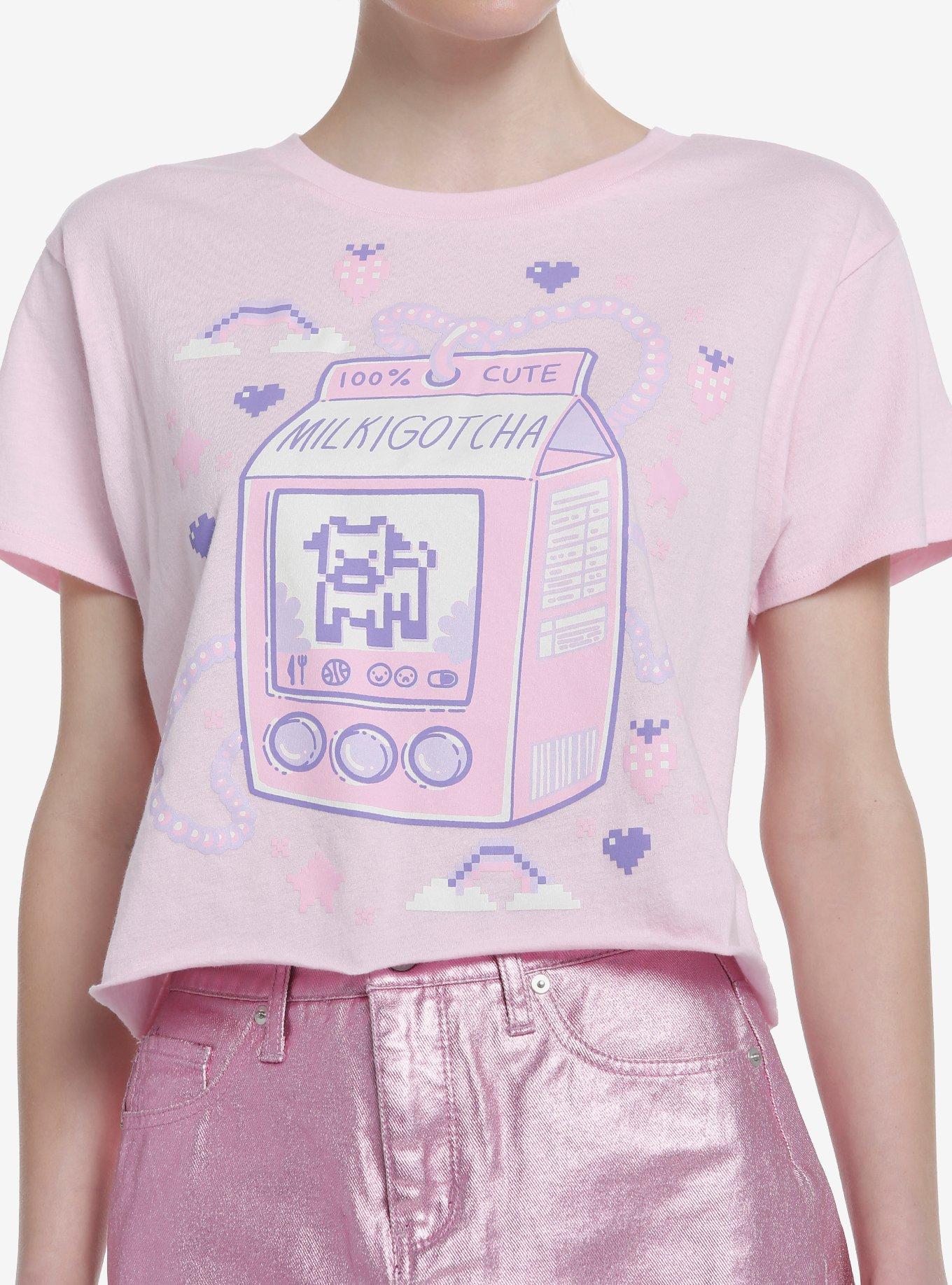 Kawaii Milk Virtual Pet Girls Crop T-Shirt, MULTI, hi-res