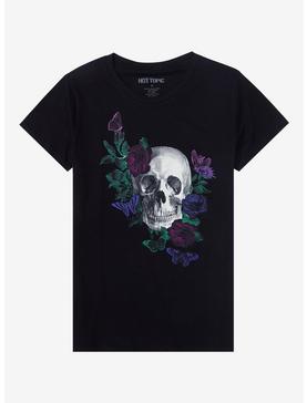 Gothic Flower Skull Boyfriend Fit Girls T-Shirt, , hi-res
