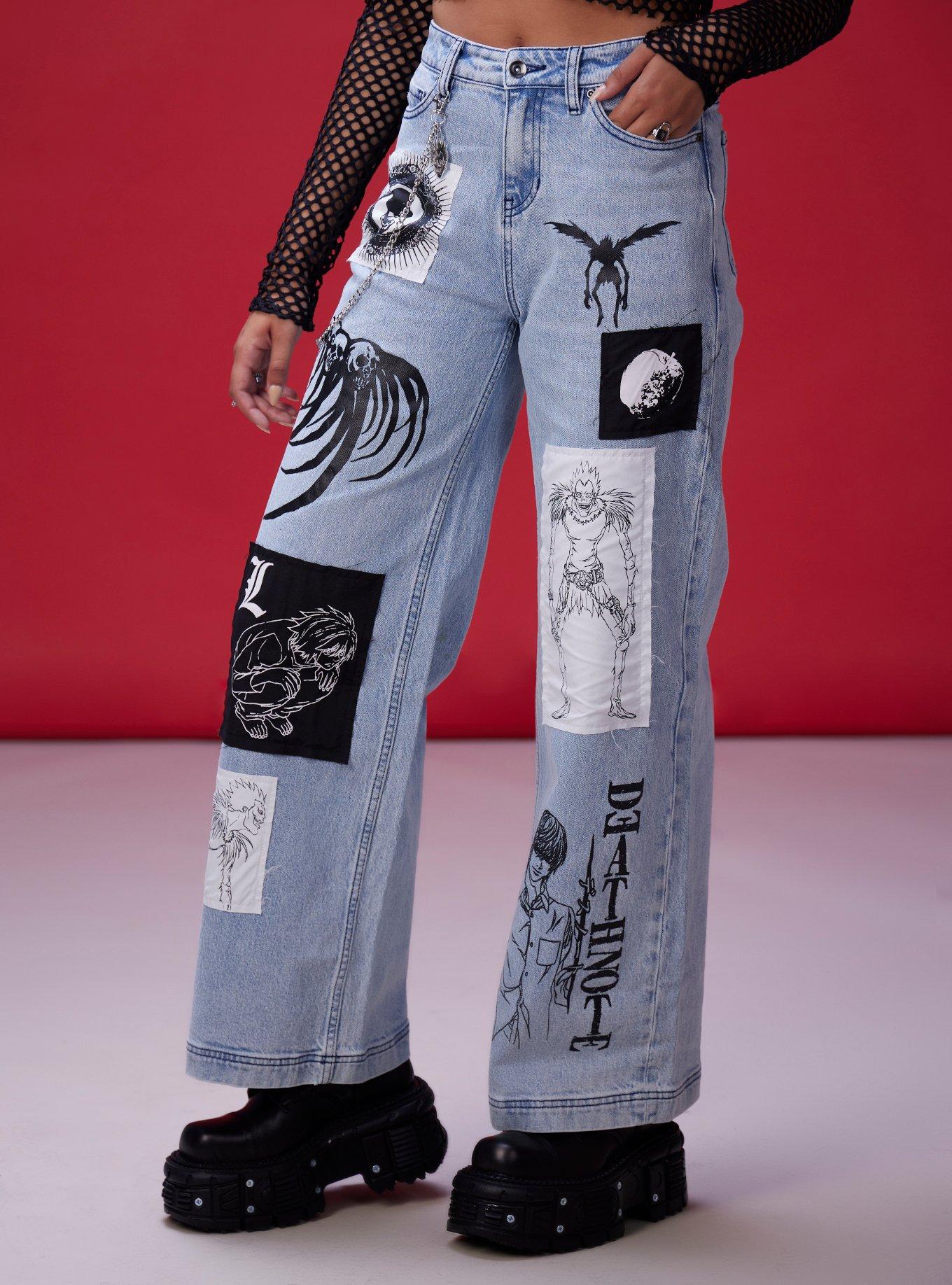 Death Note Patch Chain Wide Leg Jeans Plus Size