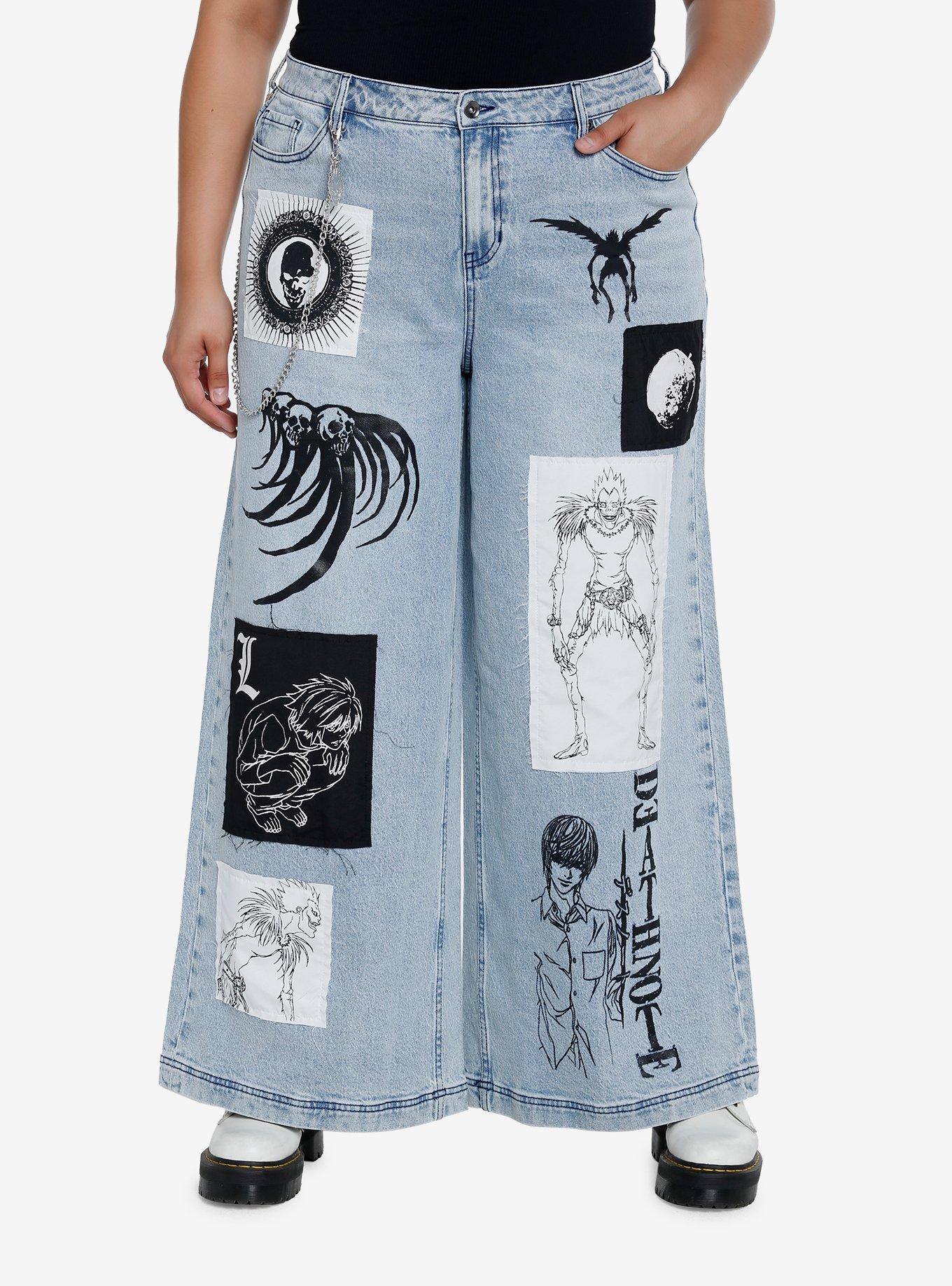 Death Note Patch Chain Wide Leg Jeans Plus Size