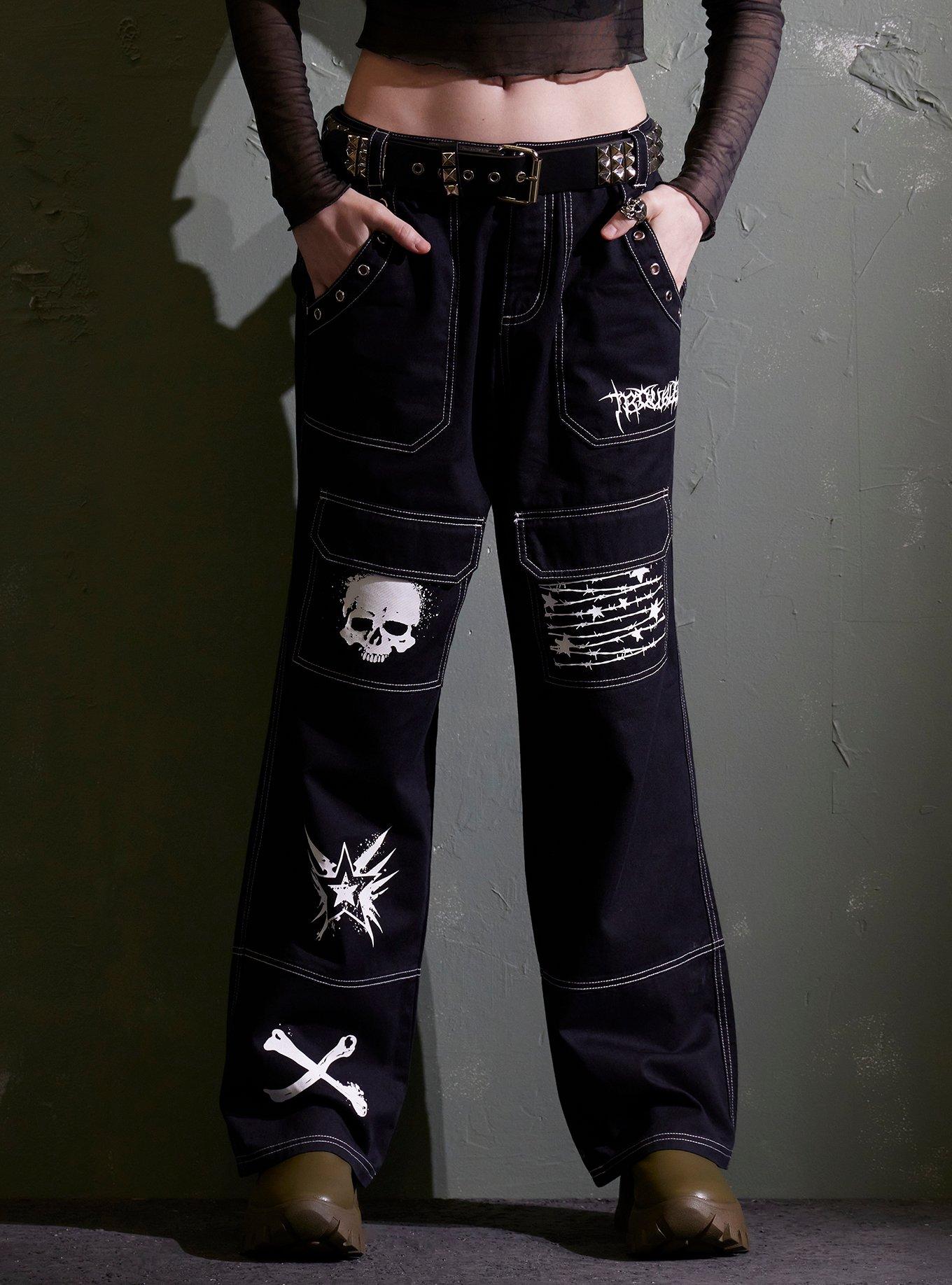 Black Punk Icons Wide Leg Pants