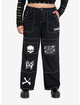 Black Punk Icons Wide Leg Pants Plus Size, , hi-res