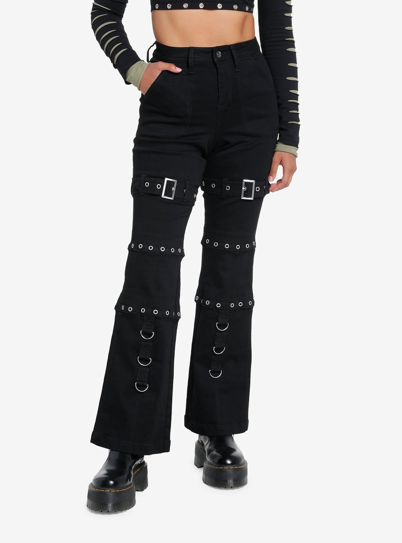 Black Contrast Piping Low Rise Flare Pants