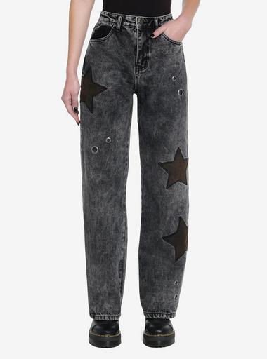 Hot Topic Black Distressed Straight Leg Pants With Belt