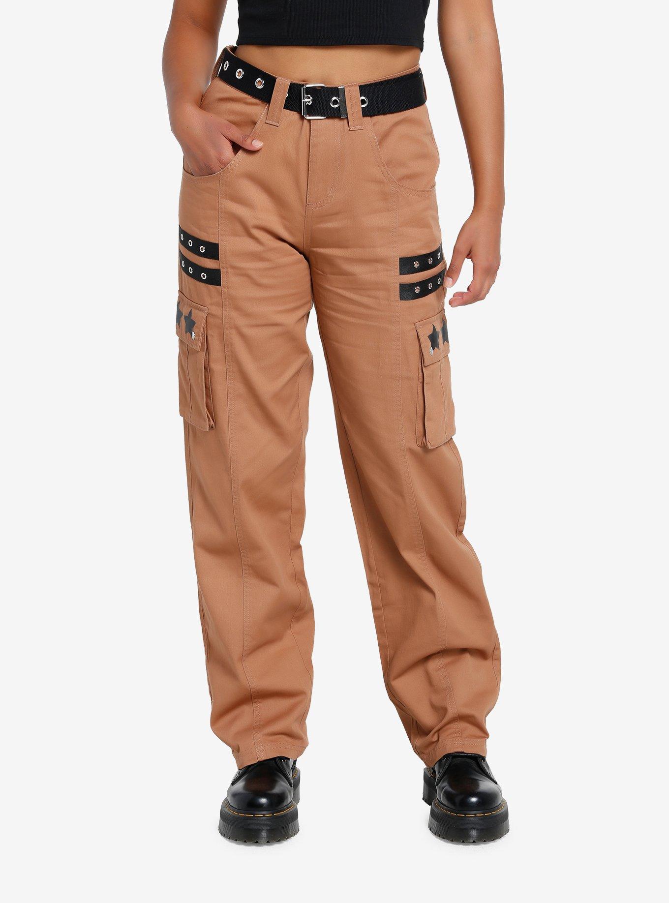 Social Collision Grommets & Stars Girls Cargo Pants, BROWN, hi-res