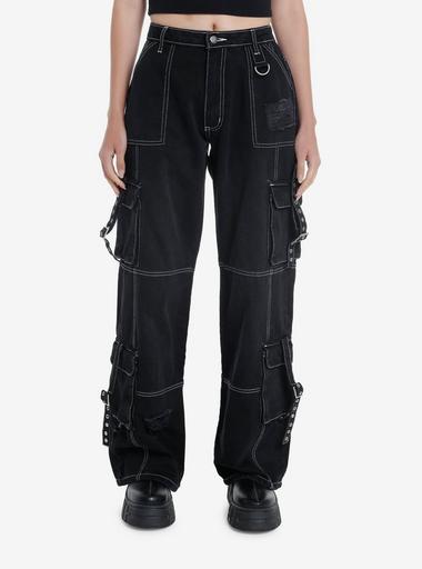 【COLOR iN ID】black&white stitch pants Black & White Contrast Stitch Destructed Carpenter Pants