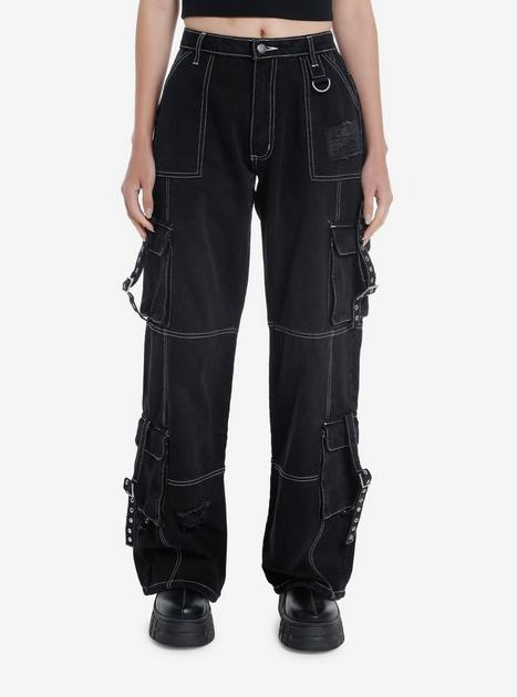 Black & White Contrast Stitch Destructed Carpenter Pants | Hot Topic