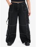 Black & White Contrast Stitch Destructed Carpenter Pants Plus Size, BLACK, hi-res