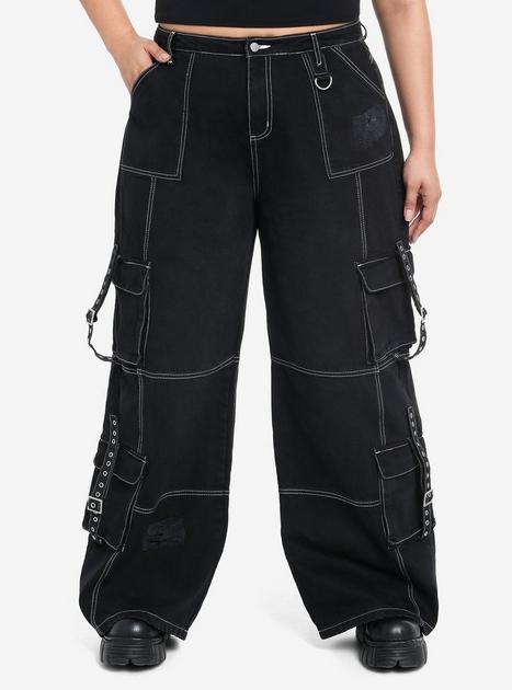 Black White Contrast Stitch Destructed Carpenter Pants Plus Size Hot Topic