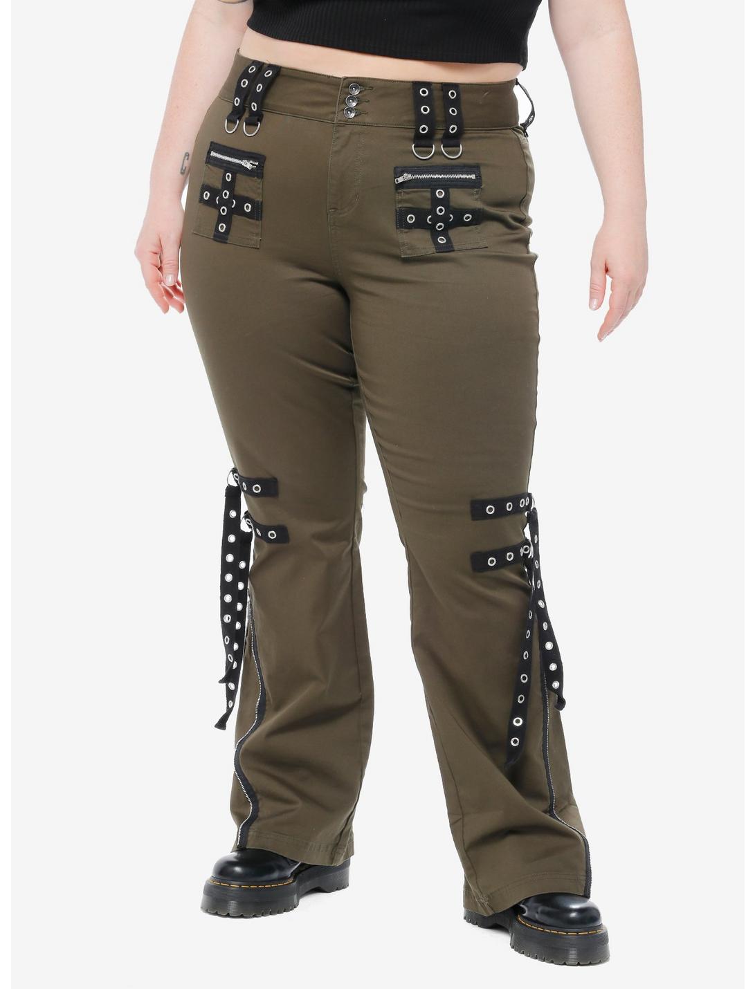 Green Grommet Strap Flare Pants Plus Size | Hot Topic