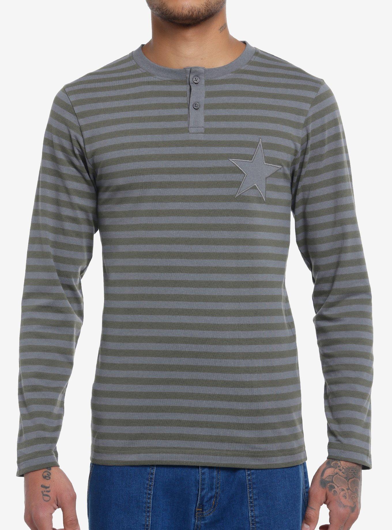 Grey & Green Stripe Star Long-Sleeve T-Shirt, GREEN, hi-res