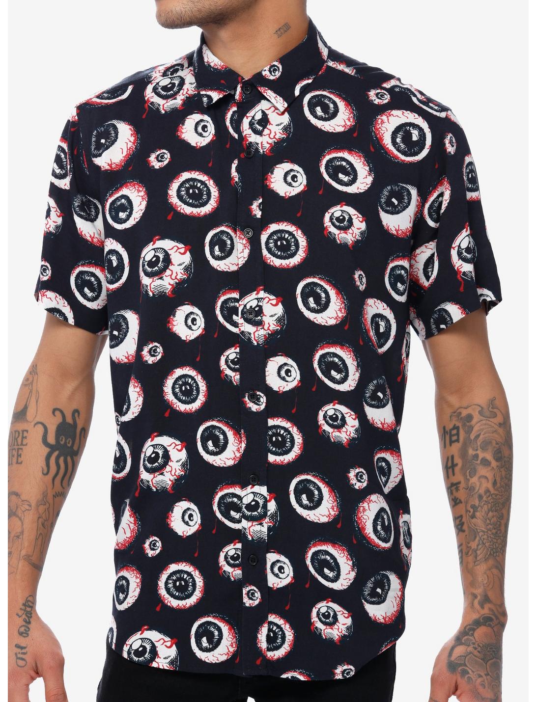 Red Eye Woven Button-Up, BLACK  RED, hi-res