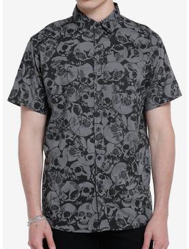 Grey Skull Woven Button-Up, , hi-res