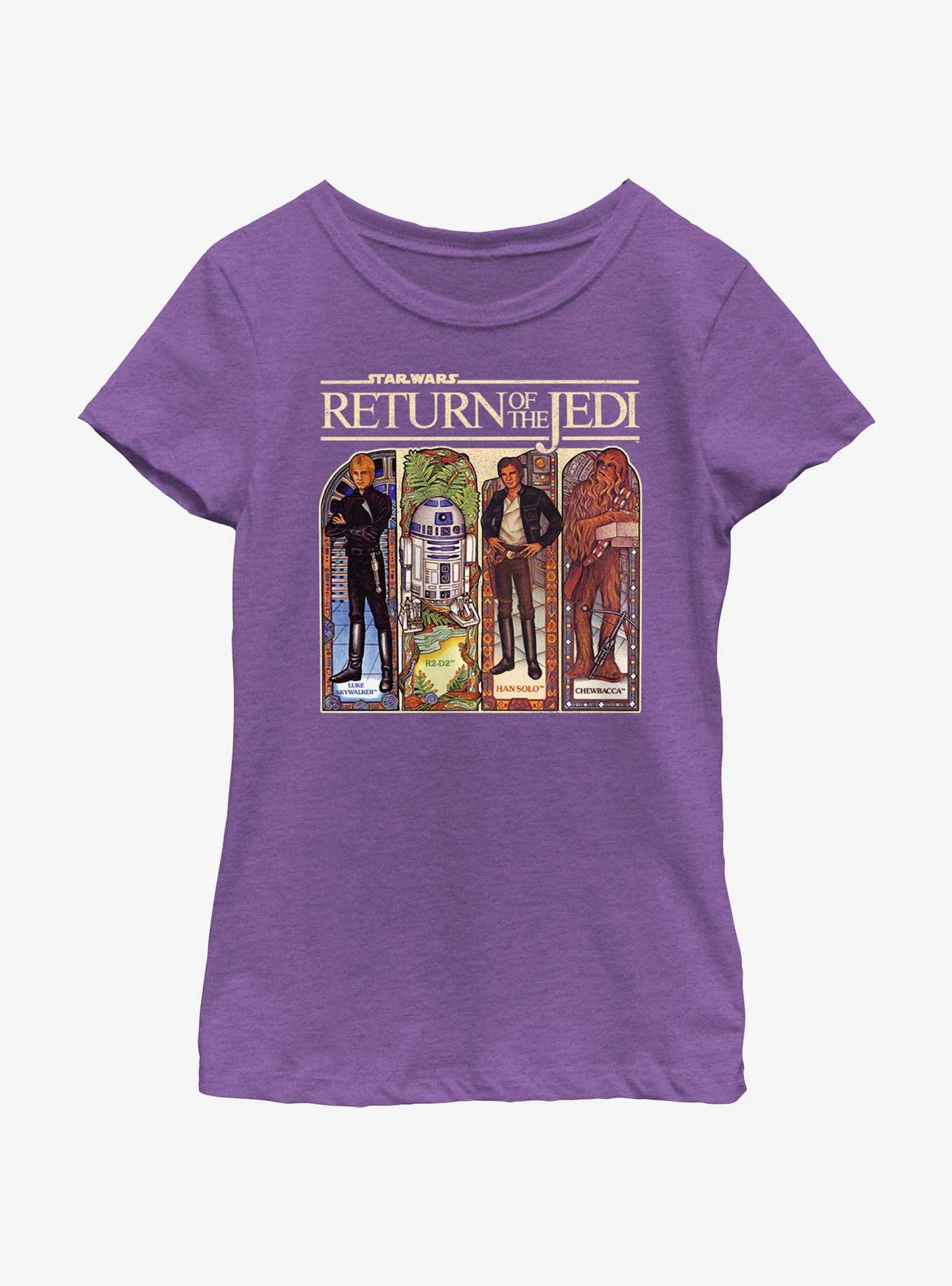 Star Wars Return Of The Jedi Stained Glass Characters Youth Girls T-Shirt, PURPLE BERRY, hi-res