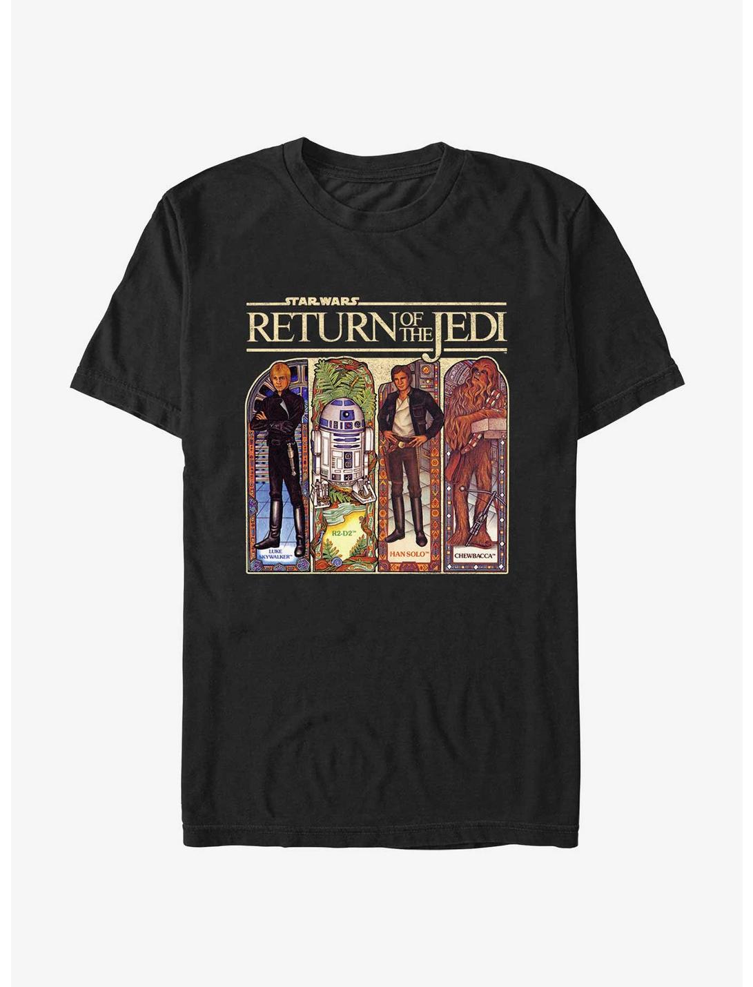 Star Wars Return Of The Jedi Stained Glass Characters T-Shirt, BLACK, hi-res