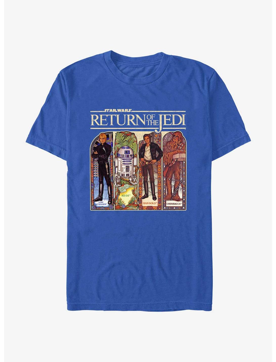 Star Wars Return Of The Jedi Stained Glass Characters T-Shirt, ROYAL, hi-res