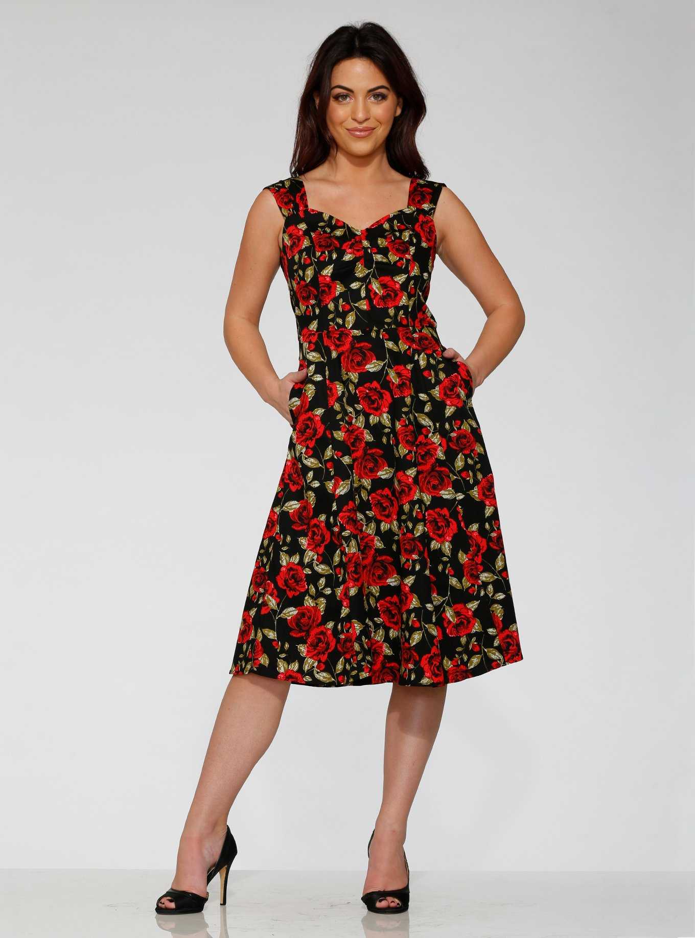 White with clearance red roses dress