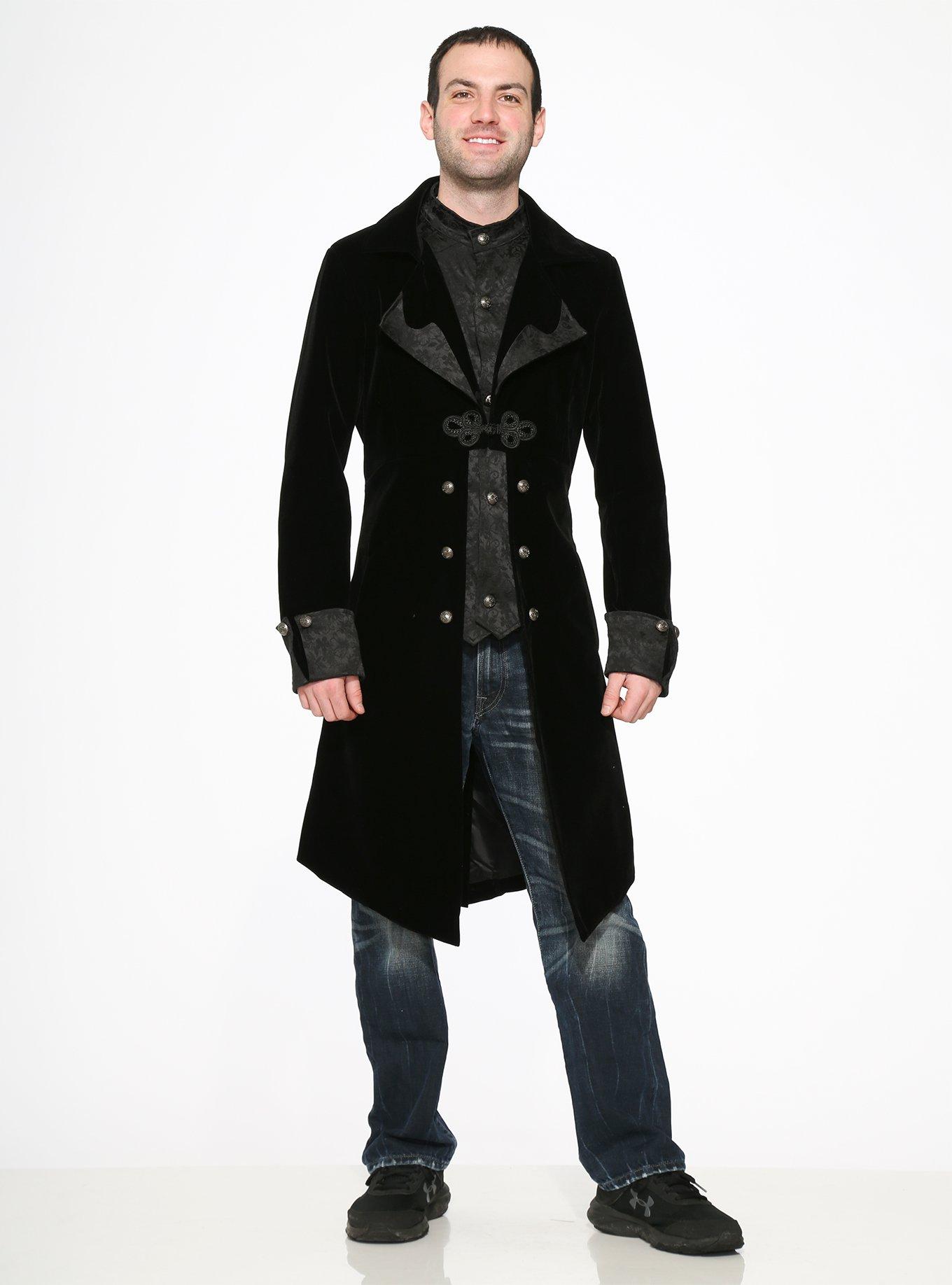 Black Velvet Mens Coat, BLACK, hi-res