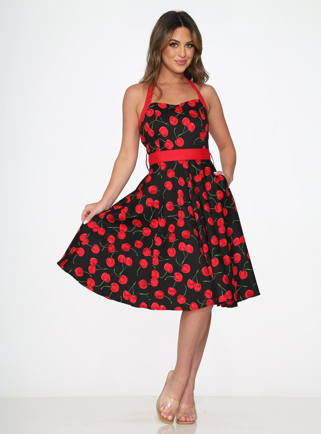 Black Red Cherry Halter Dress, , hi-res