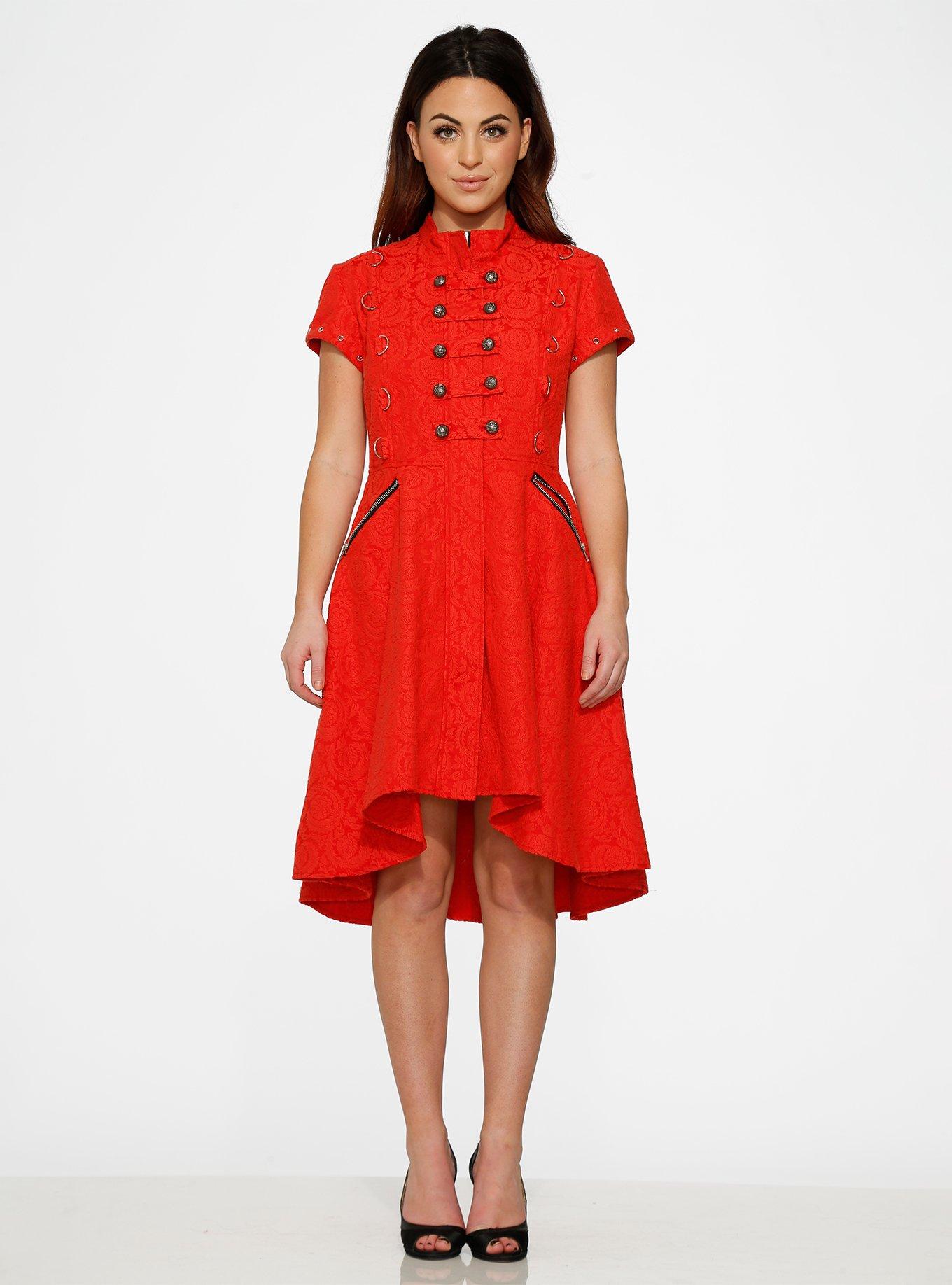 Red Jacquard HiLo Dress, RED, hi-res