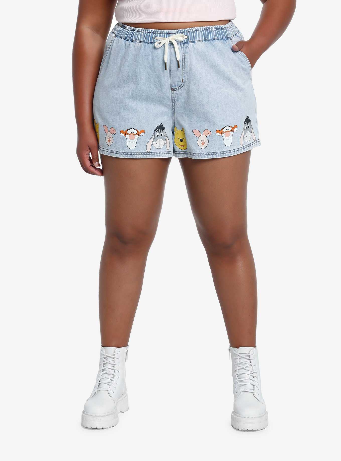 Disney Winnie The Pooh Faces Drawstring Denim Shorts Plus Size, , hi-res