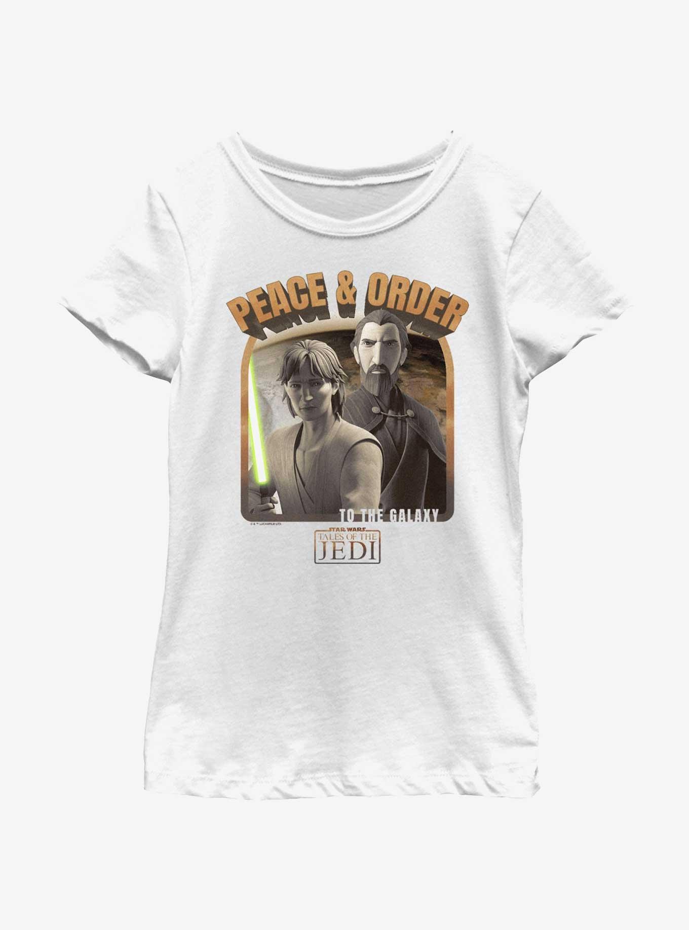 Star Wars: Tales of the Jedi Peace & Order to the Galaxy Youth Girls T-Shirt, WHITE, hi-res