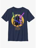 Star Wars: Tales of the Jedi Count Dooku, Qui-Gon Jinn, and Mace Windu Youth T-Shirt, NAVY, hi-res