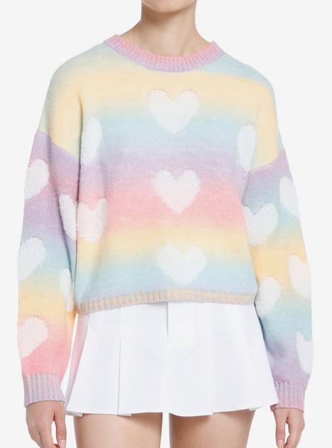 Sweet Society Pastel Rainbow Hearts Girls Sweater Hot Topic