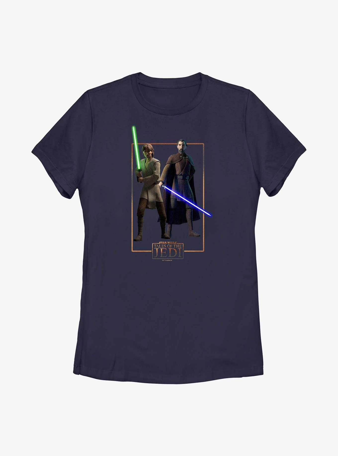 Star Wars: Tales of the Jedi Count Dooku and Qui-Gon Jinn Womens T-Shirt, NAVY, hi-res