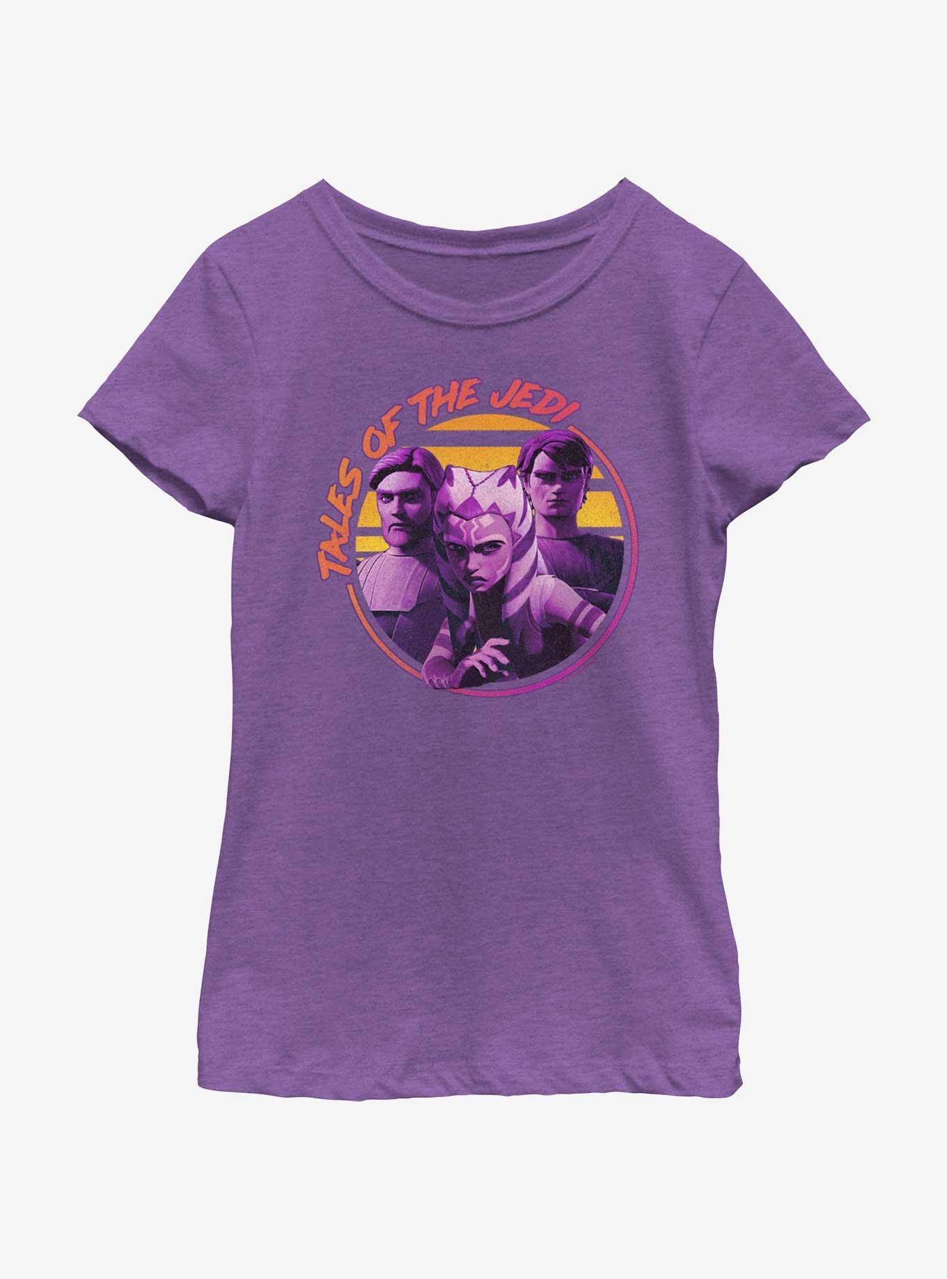 Star Wars: Tales of the Jedi Sunset Tales Ahsoka, Obi-Wan and Anakin Youth Girls T-Shirt, PURPLE BERRY, hi-res