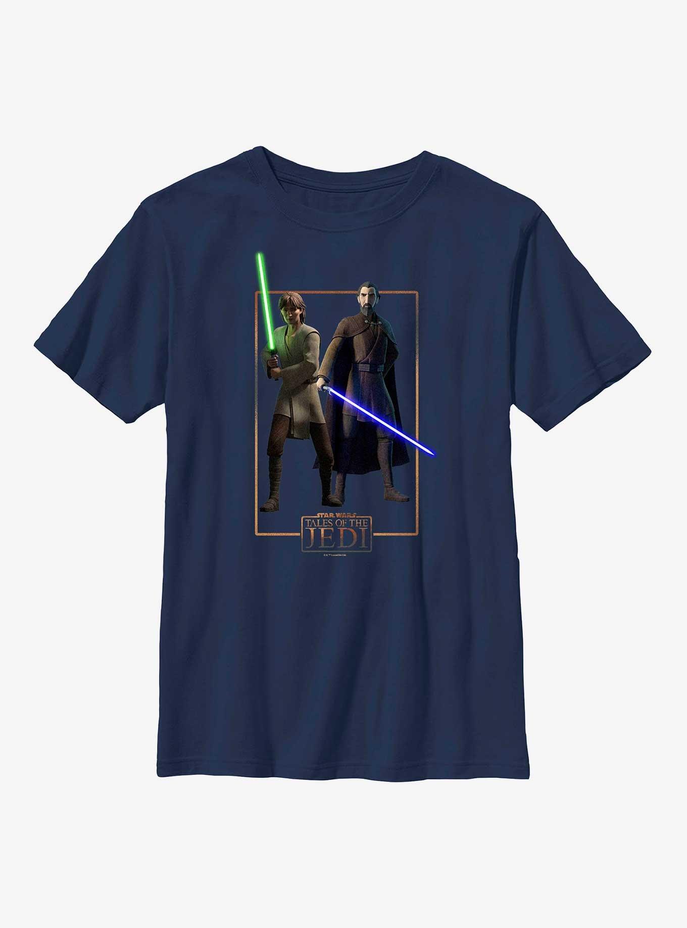 Star Wars: Tales of the Jedi Count Dooku and Qui-Gon Jinn Youth T-Shirt, NAVY, hi-res