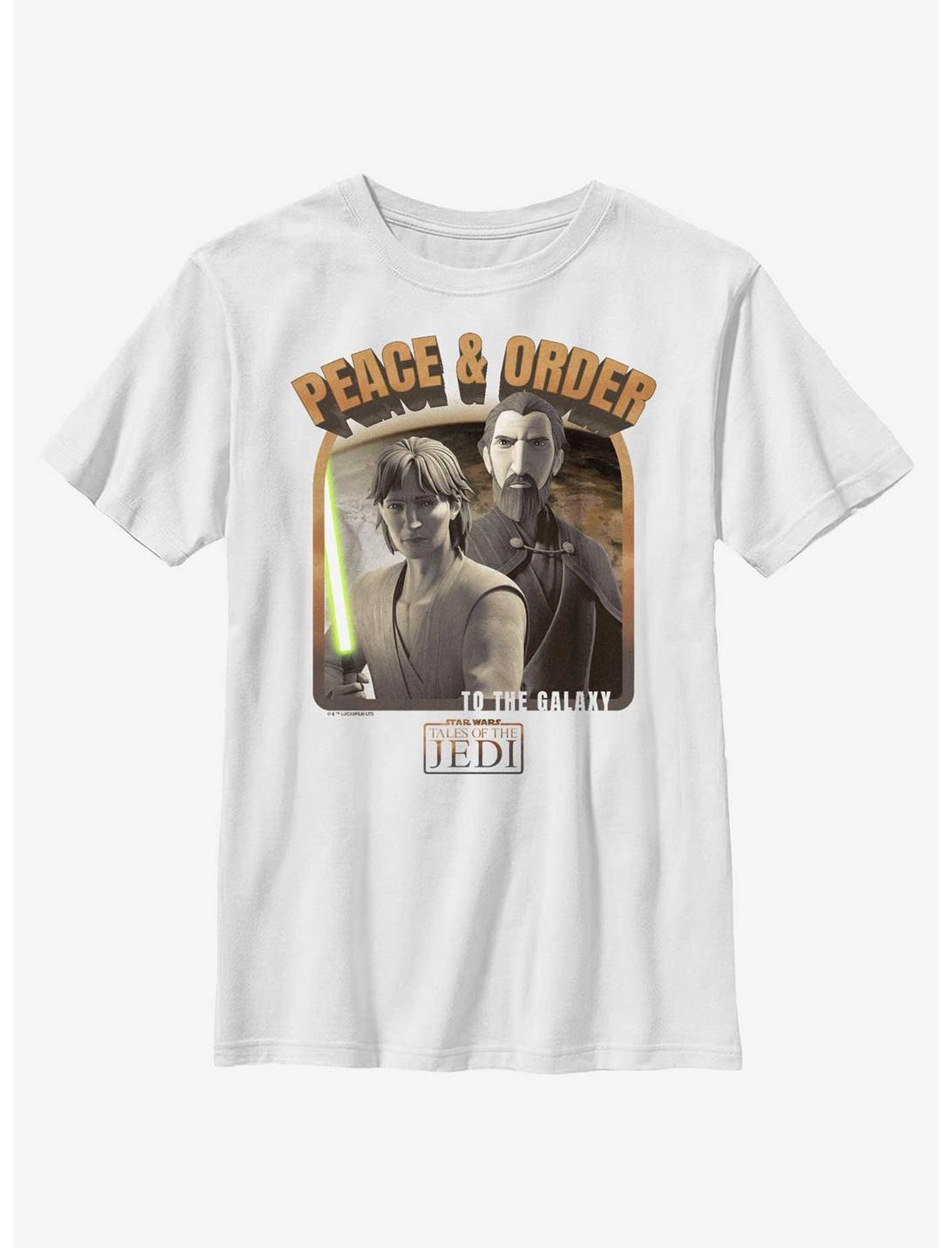 Star Wars: Tales of the Jedi Peace & Order to the Galaxy Youth T-Shirt, WHITE, hi-res