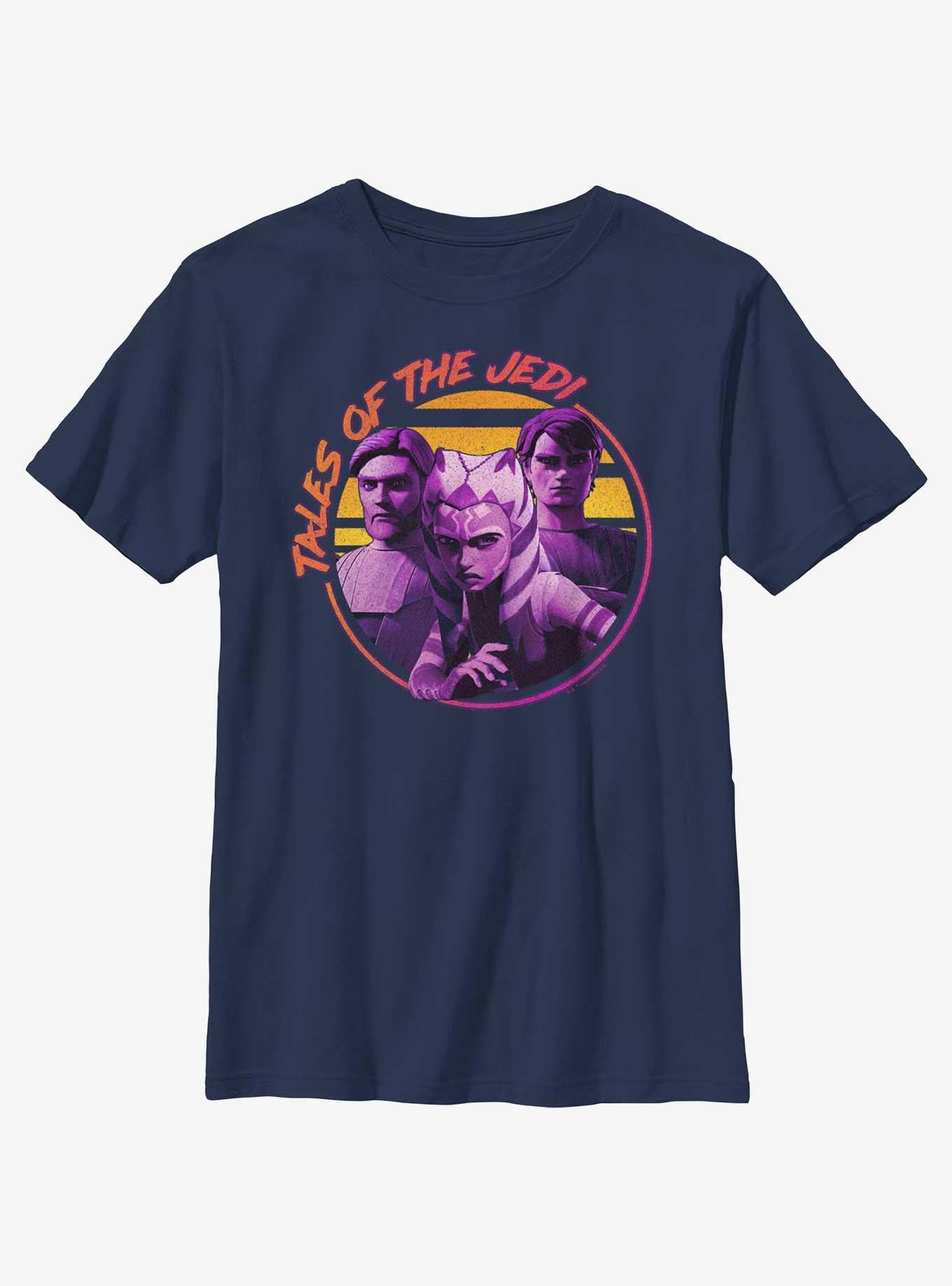 Star Wars: Tales of the Jedi Sunset Tales Ahsoka, Obi-Wan and Anakin Youth T-Shirt, NAVY, hi-res