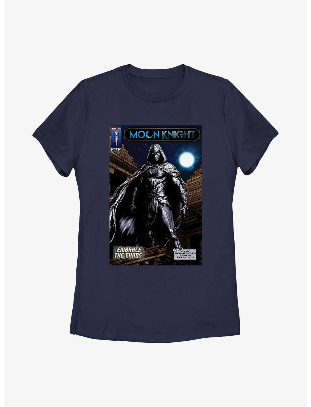 Marvel Moon Knight Embrace The Chaos Comic Cover Poster Womens T-Shirt, NAVY, hi-res