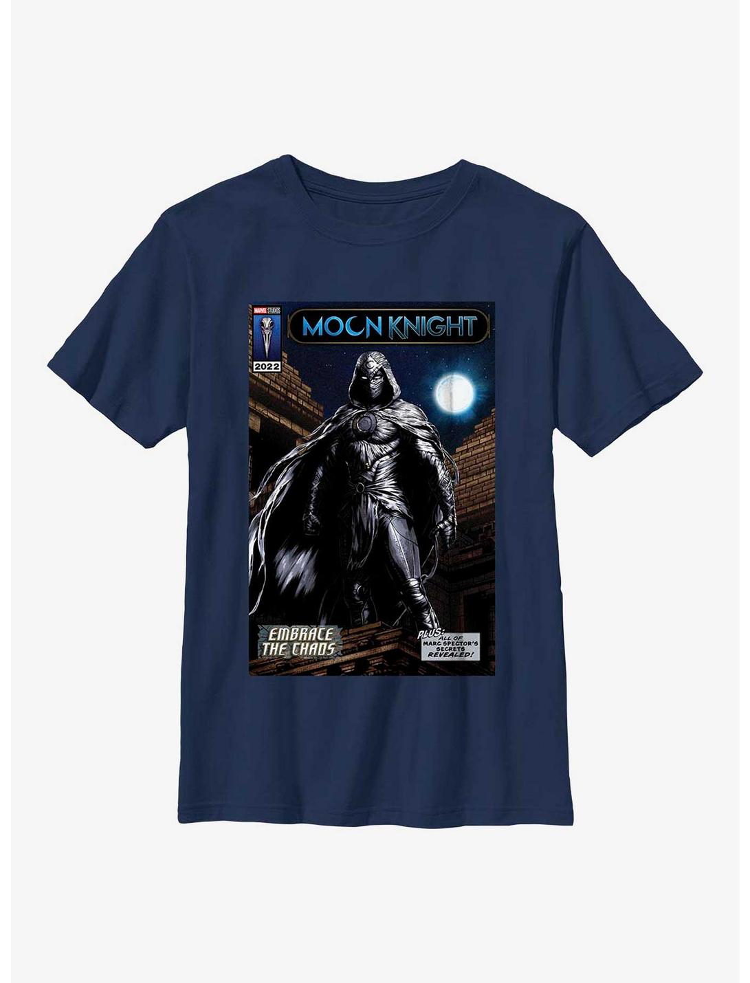 Marvel Moon Knight Embrace The Chaos Comic Cover Poster Youth T-Shirt, NAVY, hi-res