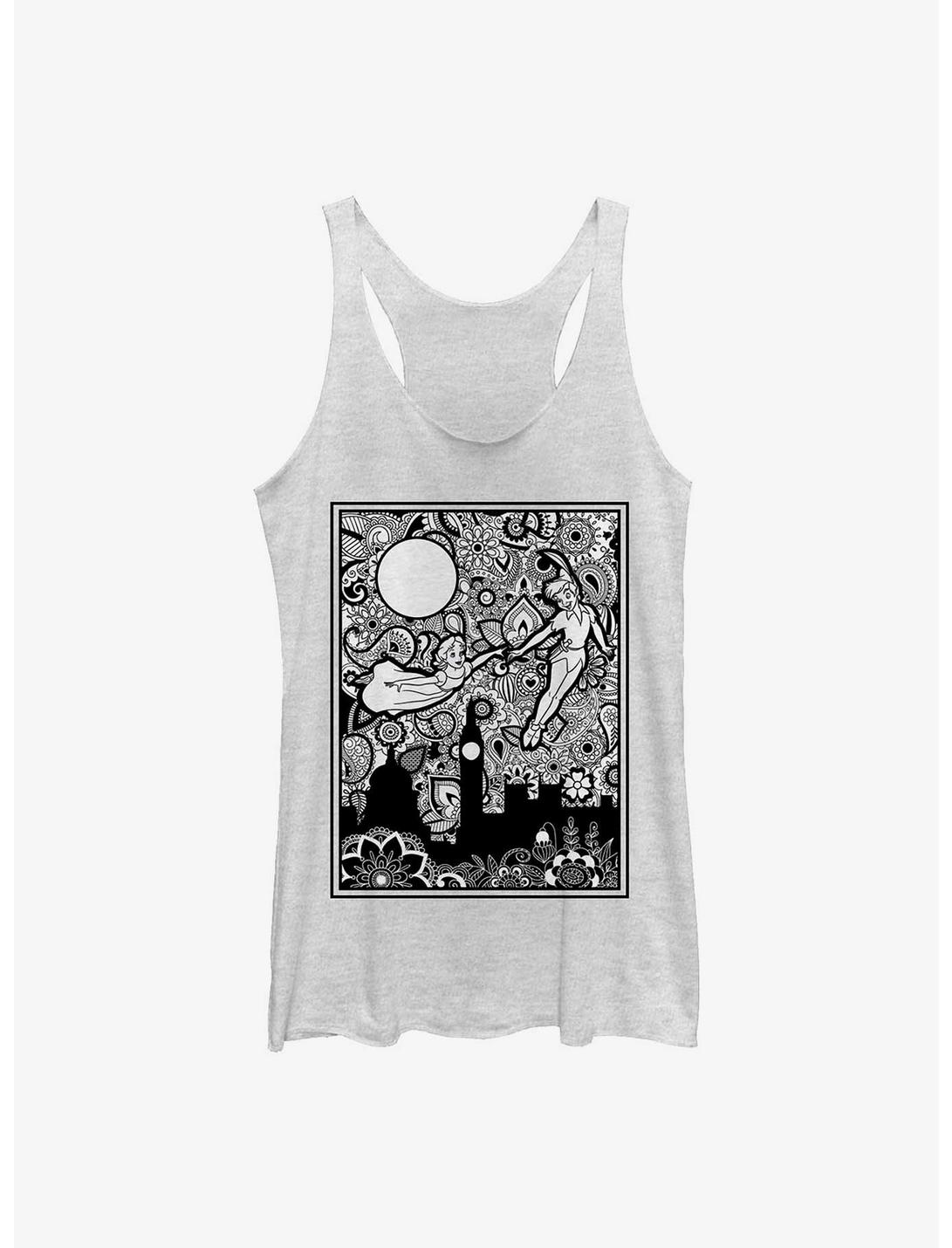 Disney Peter Pan And Wendy Paisley Flying Poster Womens Tank Top, WHITE HTR, hi-res