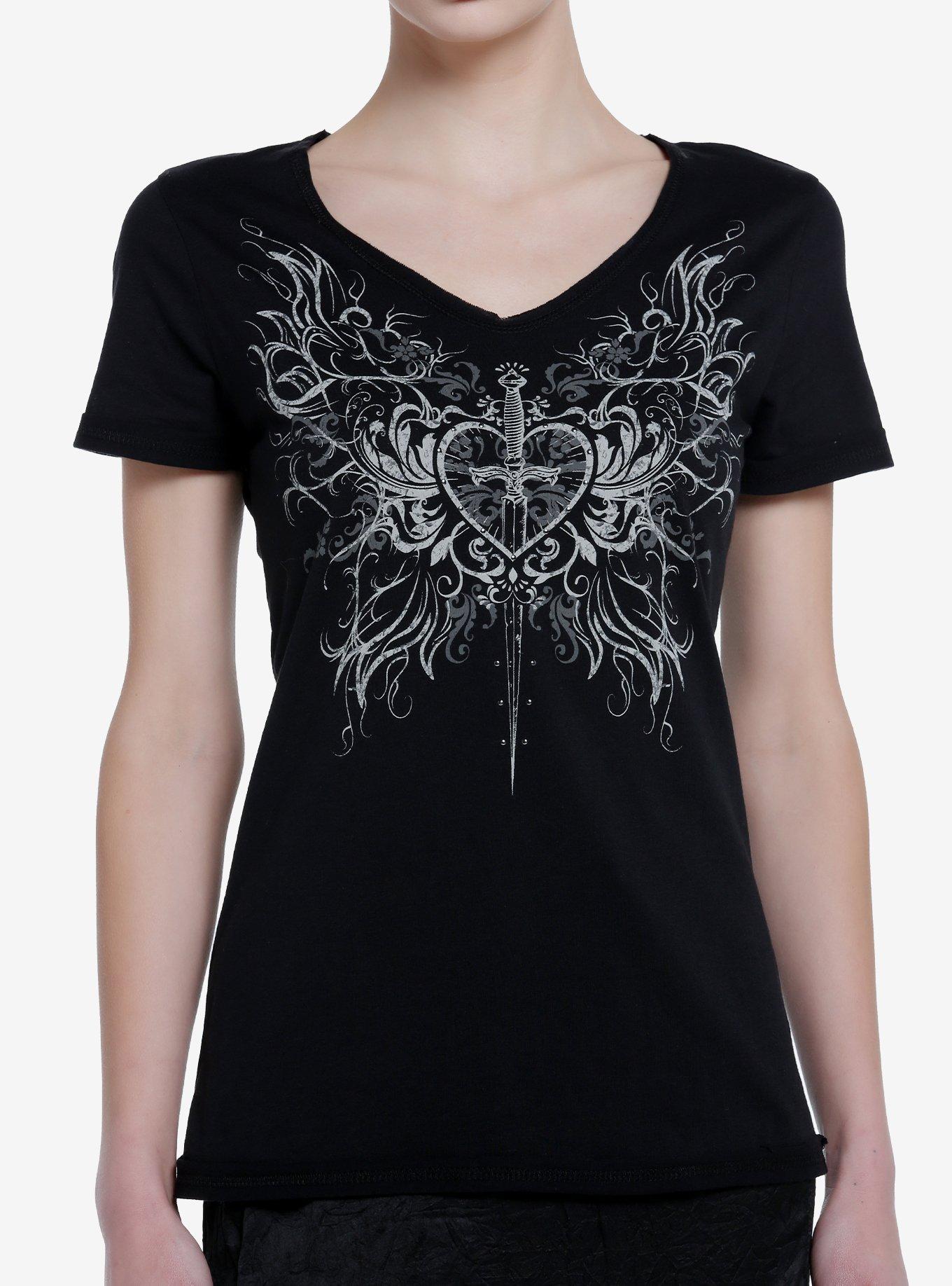 Cosmic Aura Dagger Heart Girls Top, BLACK, hi-res