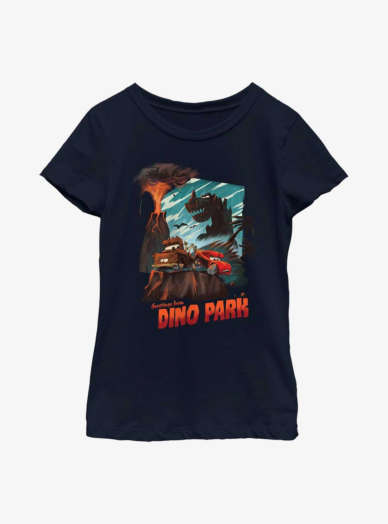 Disney Pixar Cars Greetings From Dino Park Postcard Youth Girls T-Shirt, NAVY, hi-res