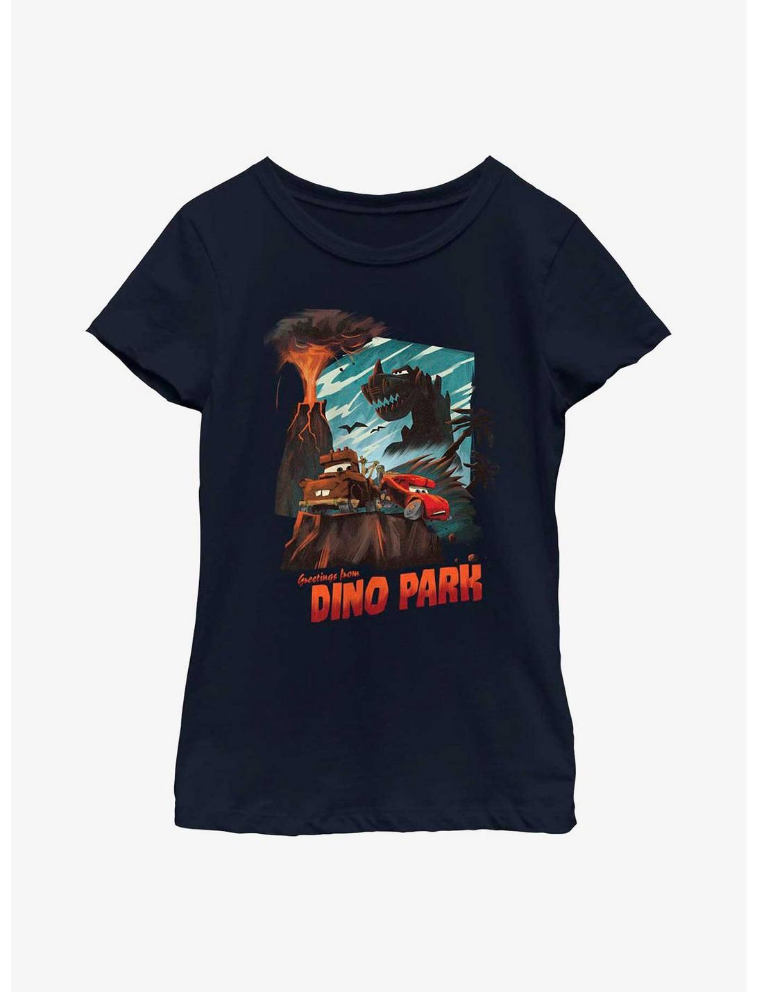 Disney Pixar Cars Greetings From Dino Park Postcard Youth Girls T-Shirt, NAVY, hi-res