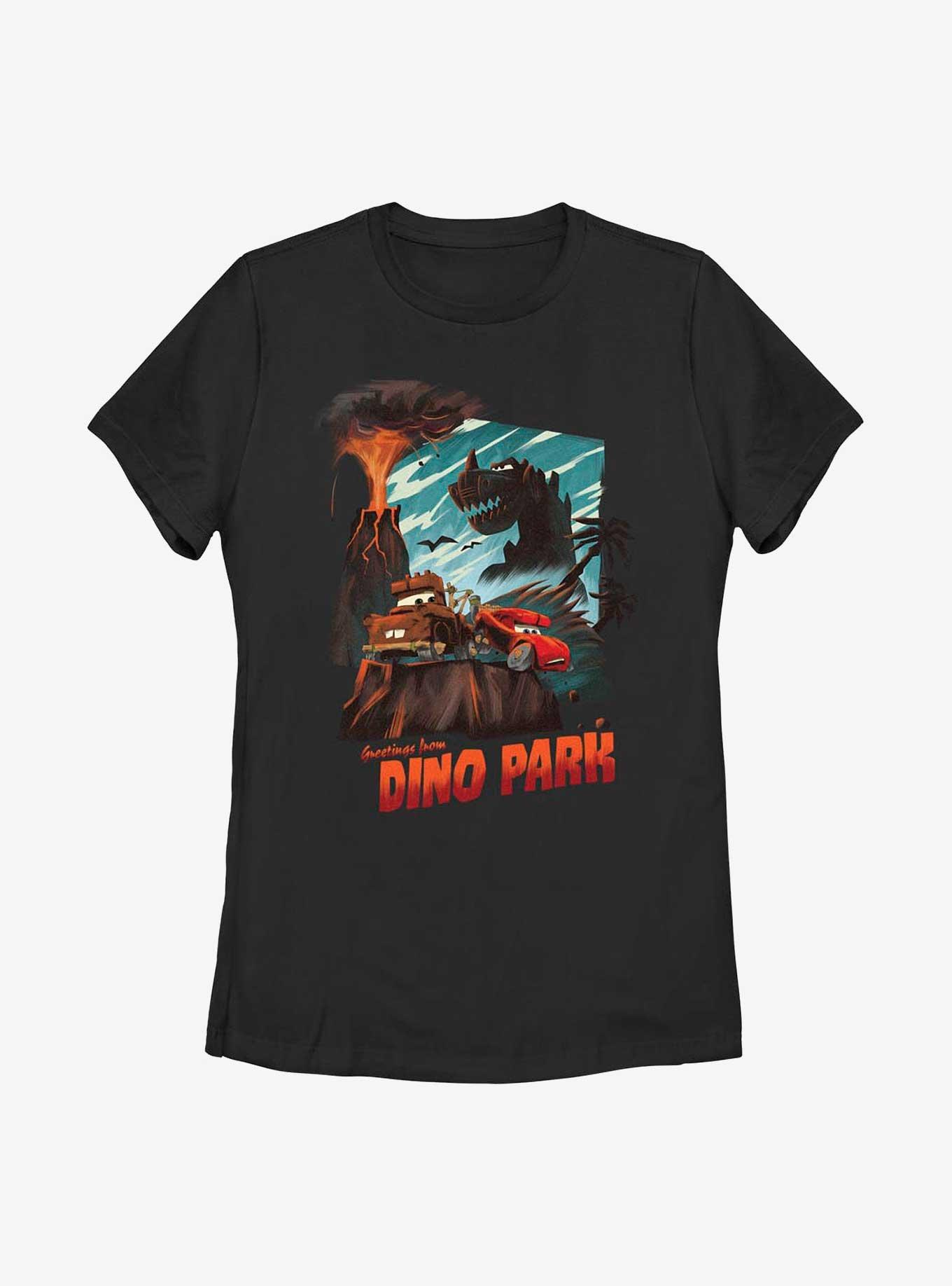 Disney Pixar Cars Greetings From Dino Park Postcard Womens T-Shirt, BLACK, hi-res