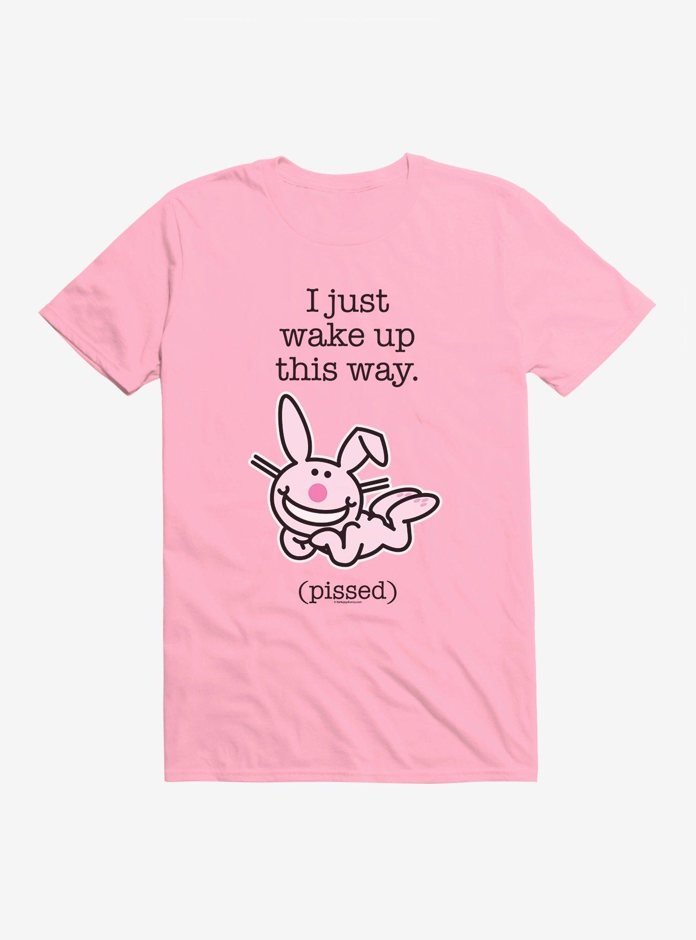 It's Happy Bunny I Wake Up Pissed T-Shirt, CHARITY PINK, hi-res