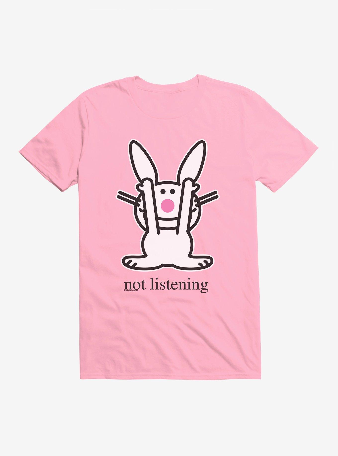 It's Happy Bunny Not Listening T-Shirt, CHARITY PINK, hi-res